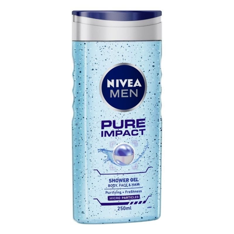 NIVEA - Men Body Wash, Pure Impact with Purifying Micro Particles, Shower Gel for Body, Face & Hair (250ML)