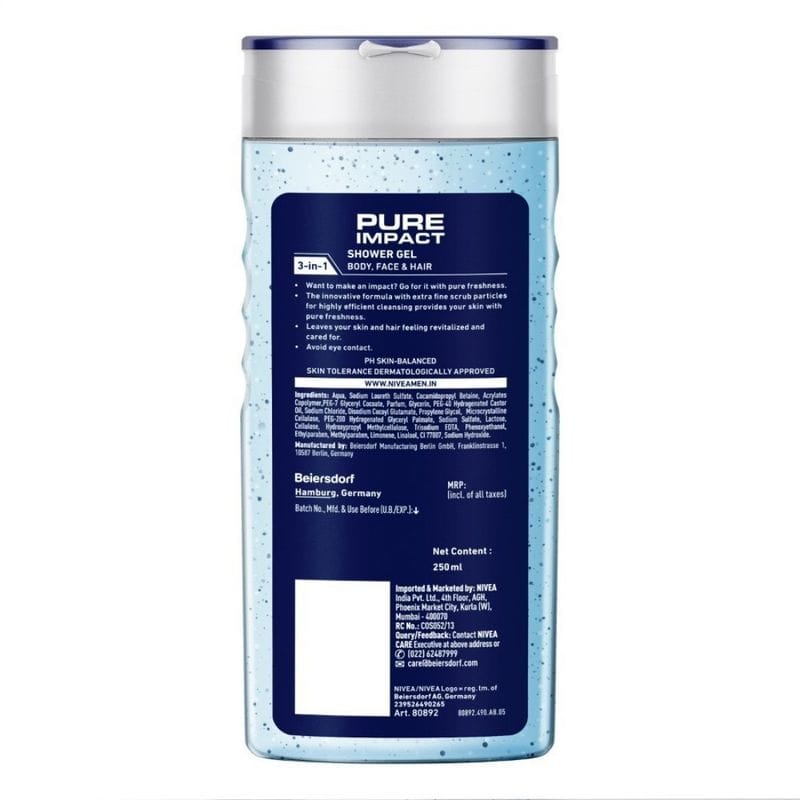 NIVEA - Men Body Wash, Pure Impact with Purifying Micro Particles, Shower Gel for Body, Face & Hair (250ML)