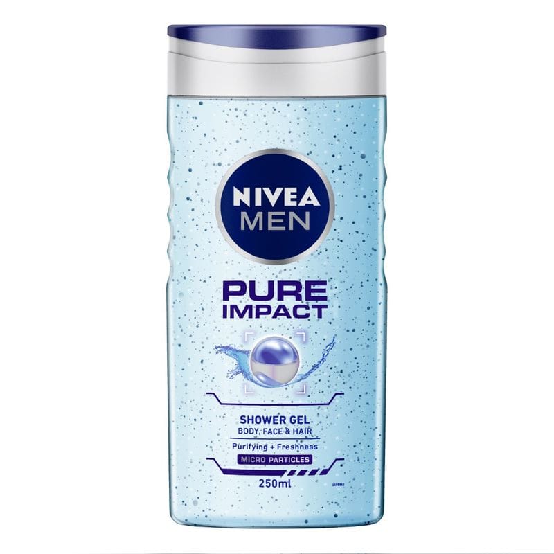 NIVEA - Men Body Wash, Pure Impact with Purifying Micro Particles, Shower Gel for Body, Face & Hair (250ML)