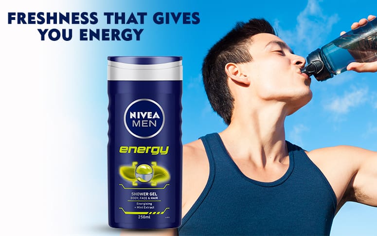 NIVEA Men Body Wash, Energy with Mint Extracts, Shower Gel for Body, Face & Hair (250ml)