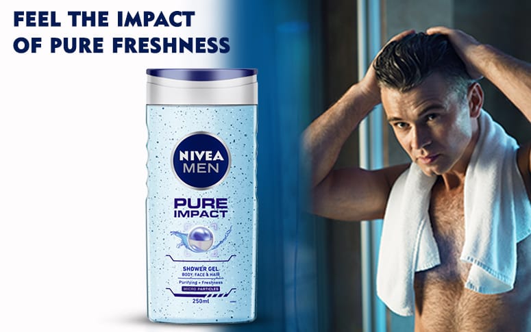 NIVEA - Men Body Wash, Pure Impact with Purifying Micro Particles, Shower Gel for Body, Face & Hair (250ML)