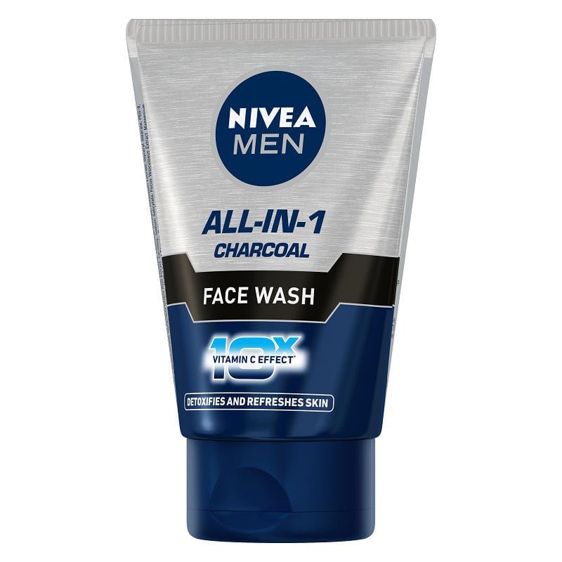 NIVEA Men Face Wash, All in 1 Charcoal, to Detoxify & Refresh Skin with 10x Vitamin C Effect (100gm)