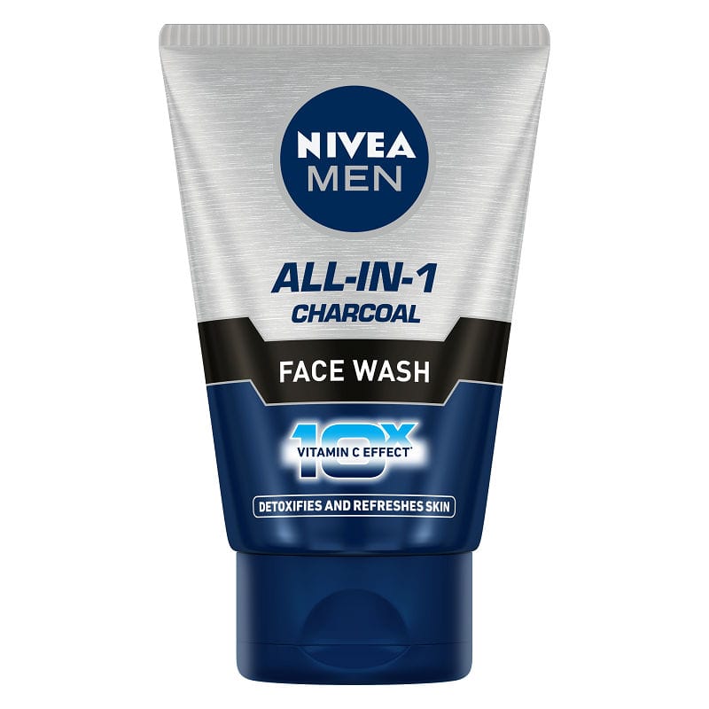 NIVEA Men Face Wash, All in 1 Charcoal, to Detoxify & Refresh Skin with 10x Vitamin C Effect (100gm)