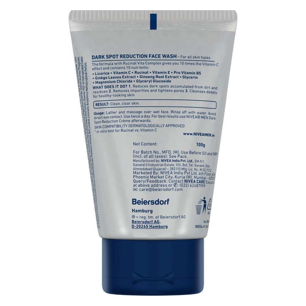 NIVEA - Men Face Wash, Dark Spot Reduction, for Clean & Clear Skin with 10x Vitamin C Effect (100g)