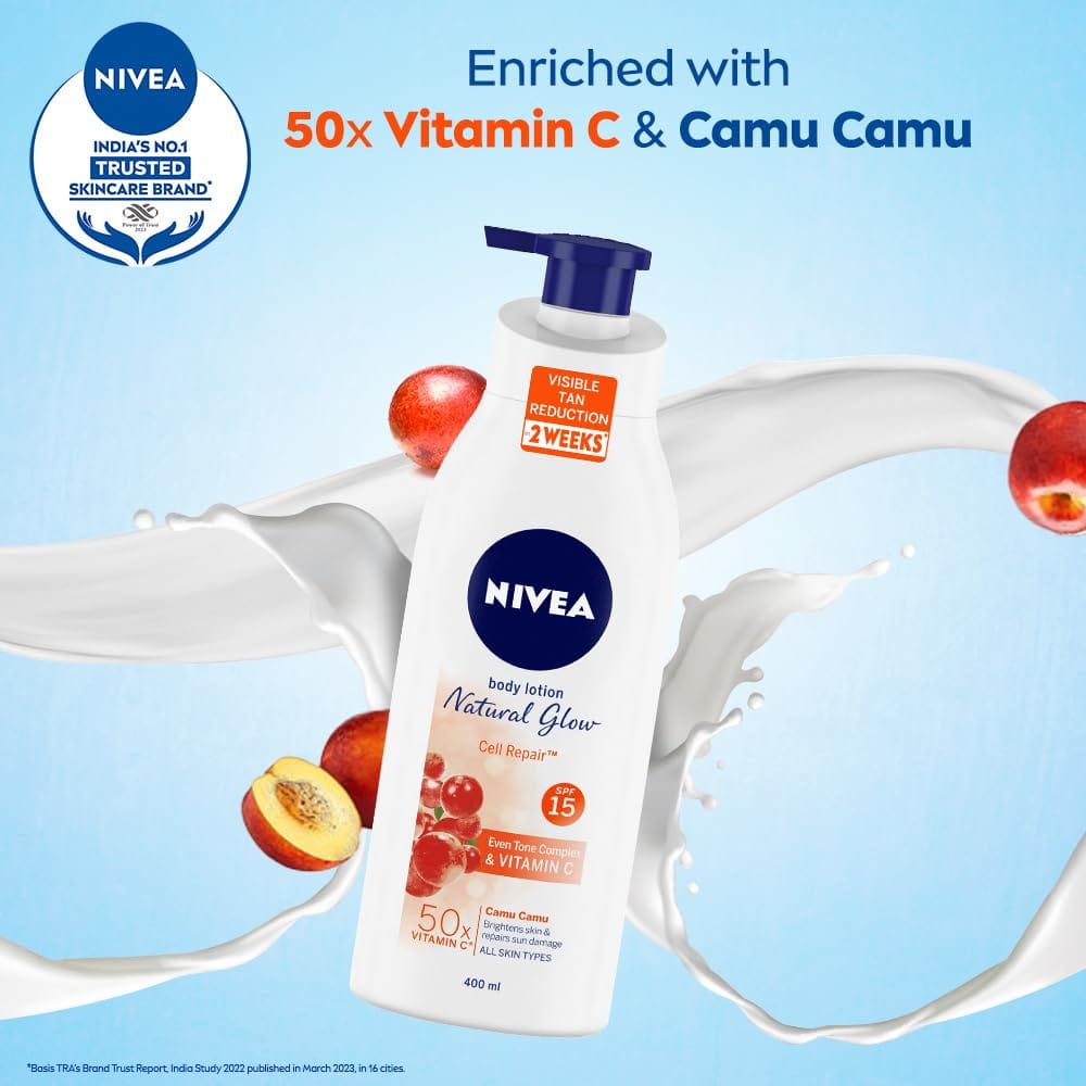 NIVEA - Body Lotion Natural Glow, Cell Repair, Spf 15 & 50X Vitamin C (400mL)