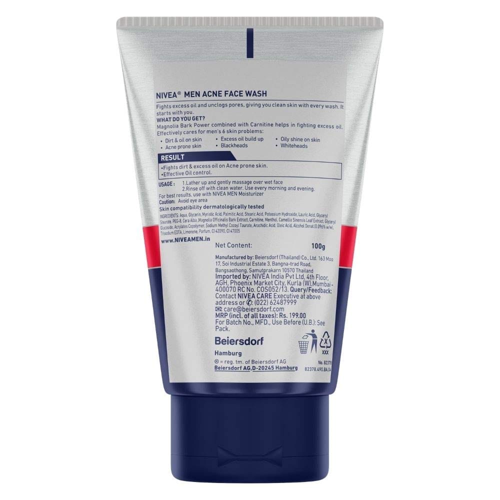 NIVEA Men Acne Face Wash for Oily & Acne Prone Skin - 100g