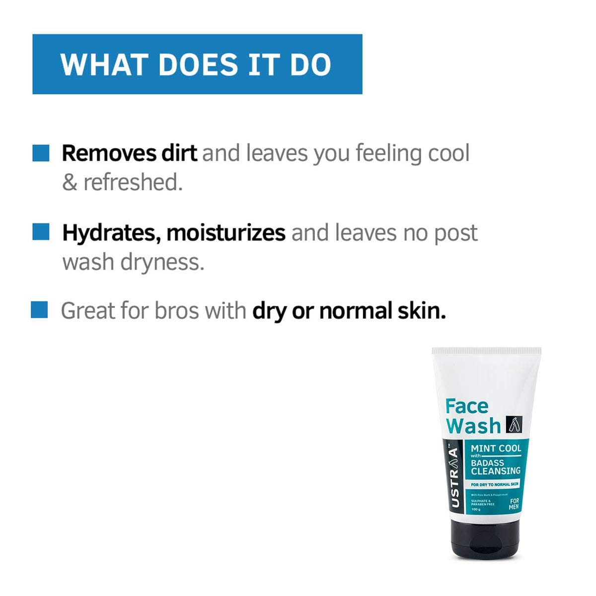 Ustraa Face Wash - Dry Skin For Men (Mint Cool) - 100g