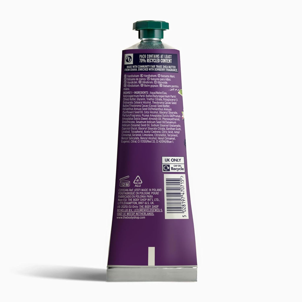 The Body Shop Dewberry Hand Balm | 96hr Nourishing Moisture for Dry Cracked Hands | with Shea Butter, Non-greasy, Vegan, 30 ml / 1.0 oz
