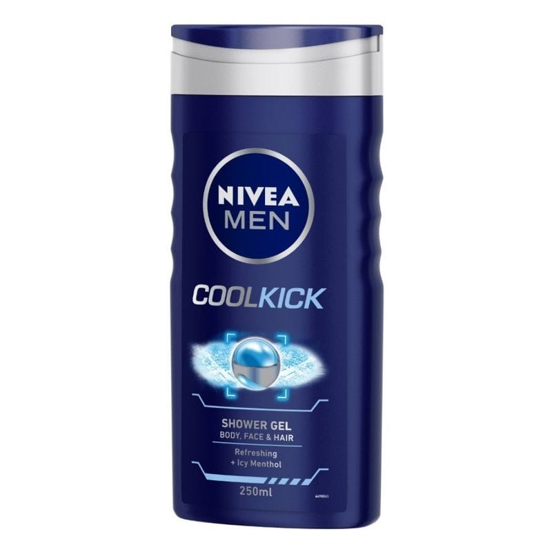 NIVEA Men Body Wash, Cool Kick with Refreshing Icy Menthol, Shower Gel for Body, Face & Hair (250ml)