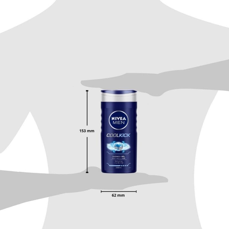NIVEA Men Body Wash, Cool Kick with Refreshing Icy Menthol, Shower Gel for Body, Face & Hair (250ml)