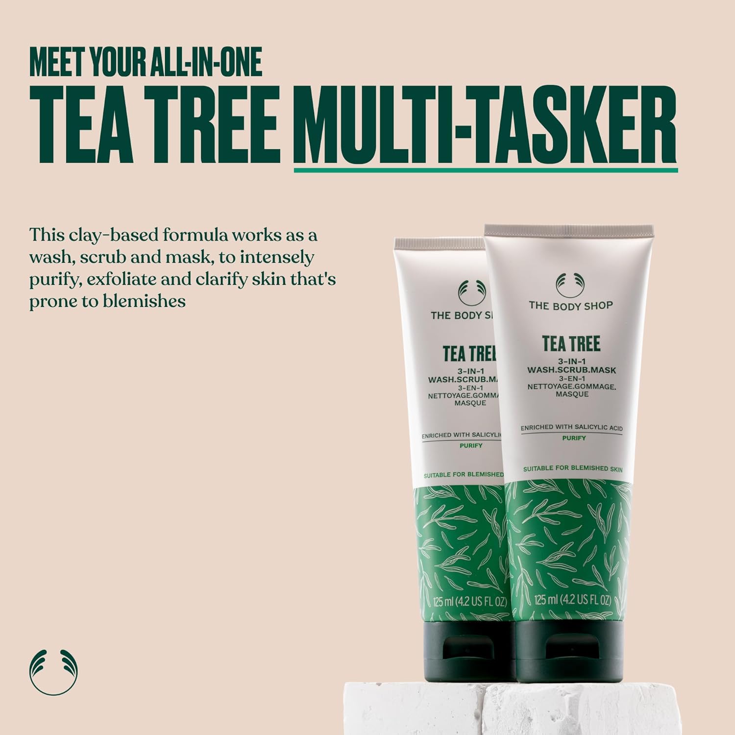 The Body Shop Tea Tree 3 in 1 Wash Scrub & Mask – Purifying Vegan Skincare For Oily, Blemished Skin – 4.2 oz