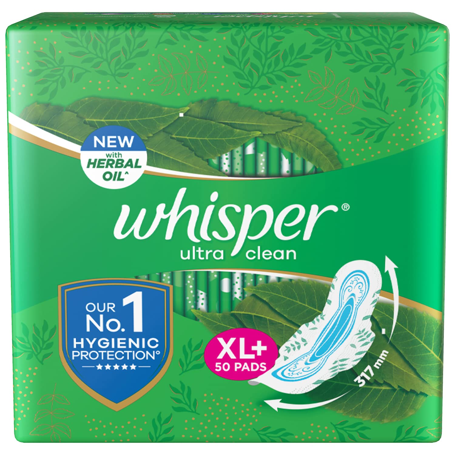 Whisper - Ultra Clean Sanitary Pads For Women, X-Large +, Pack of 50 Napkins - 50Pads