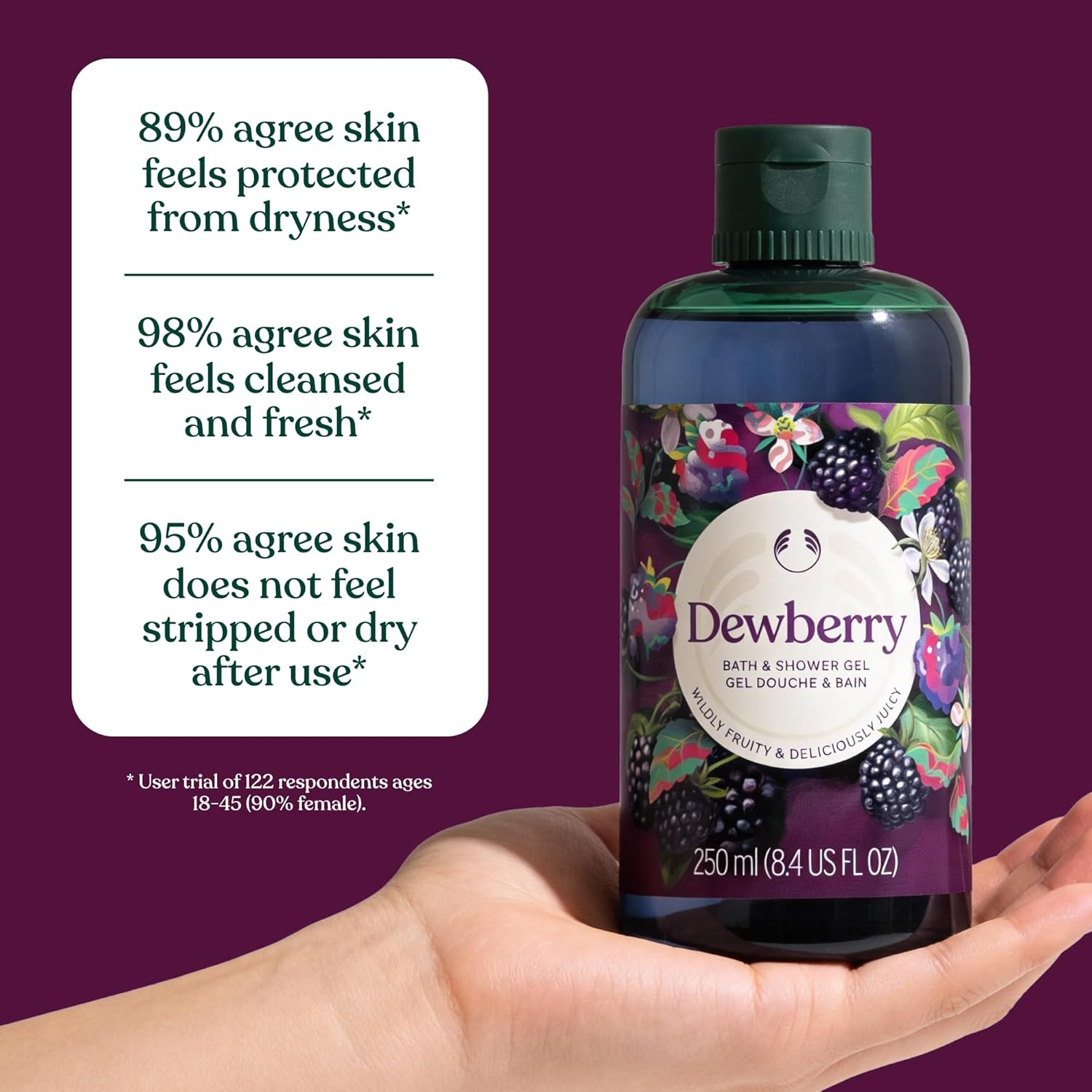 The Body Shop Dewberry Bath & Shower Gel | Gentle Lathering Body Wash with Fruity Scent | Vegan, for All Skin Types, 250 ml / 8.4 fl oz