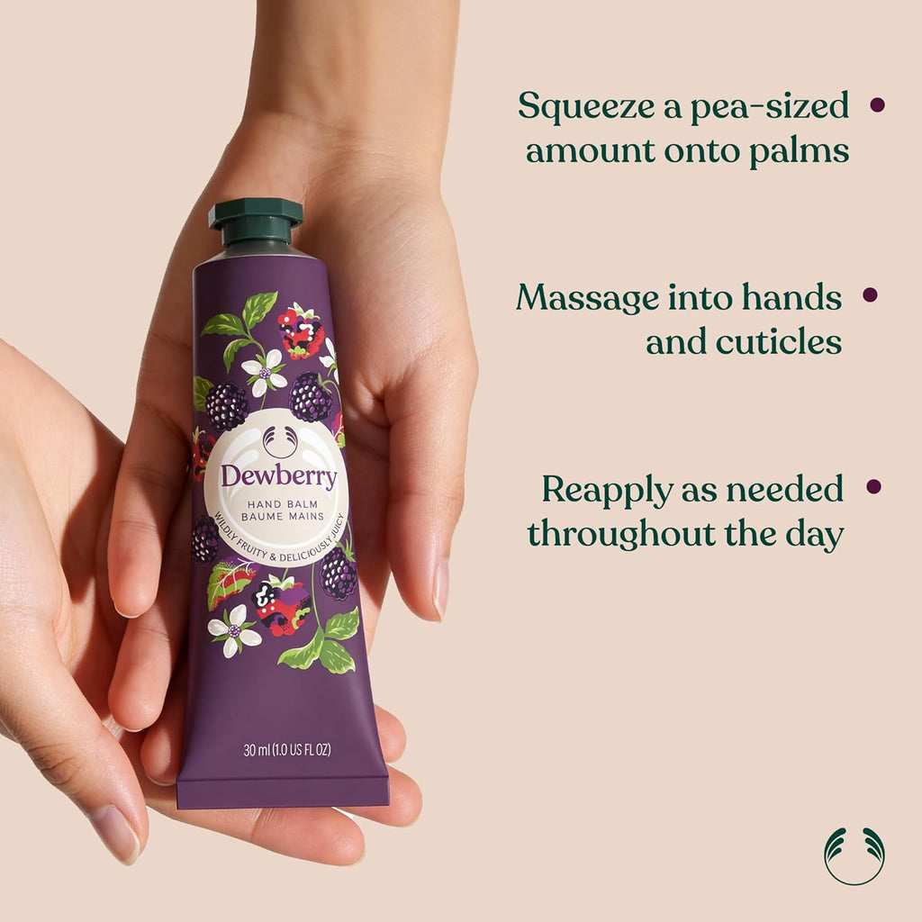 The Body Shop Dewberry Hand Balm | 96hr Nourishing Moisture for Dry Cracked Hands | with Shea Butter, Non-greasy, Vegan, 30 ml / 1.0 oz