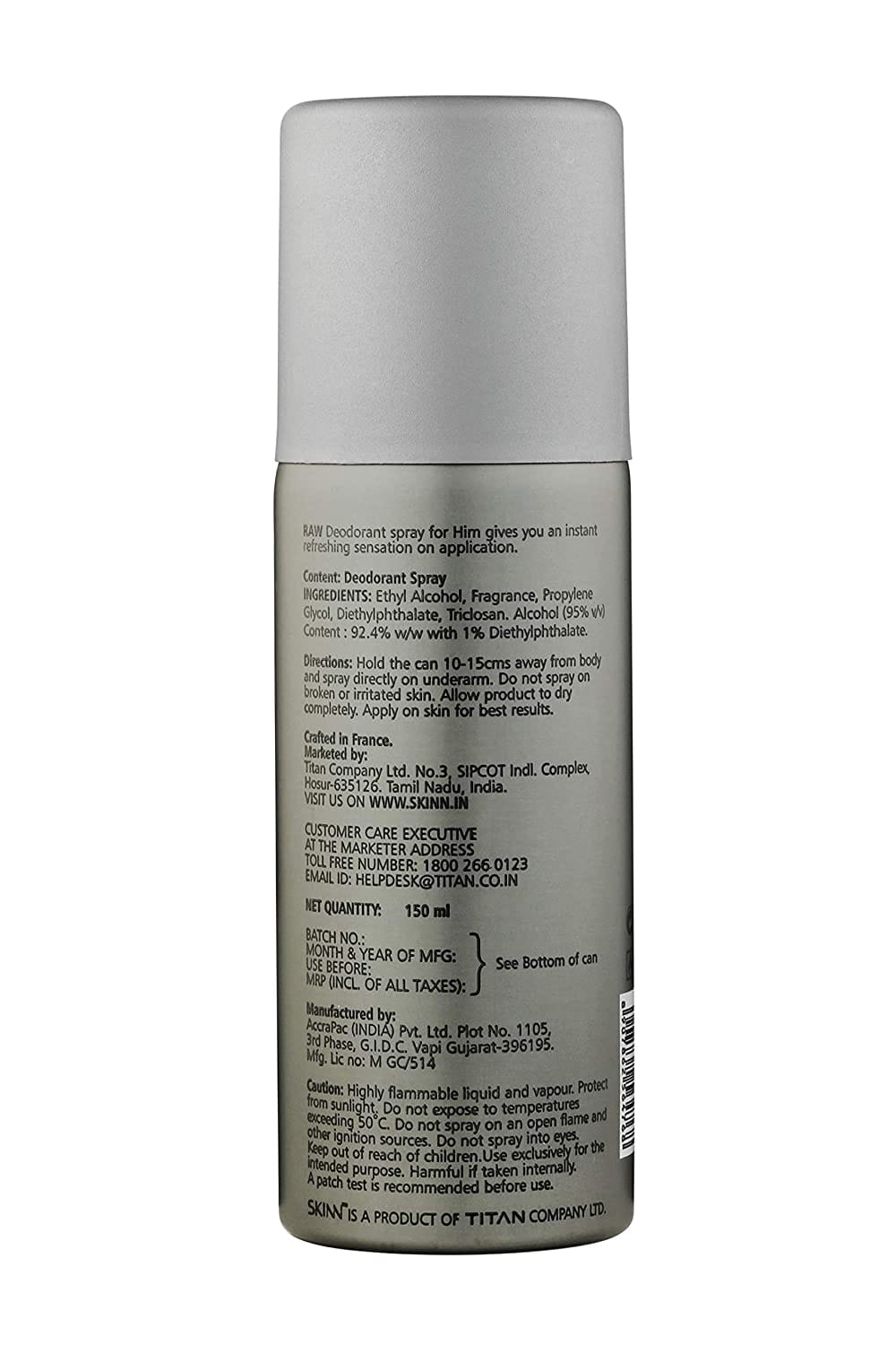 Skinn By Titan - Deodorant Spray Raw For Men (150mL)