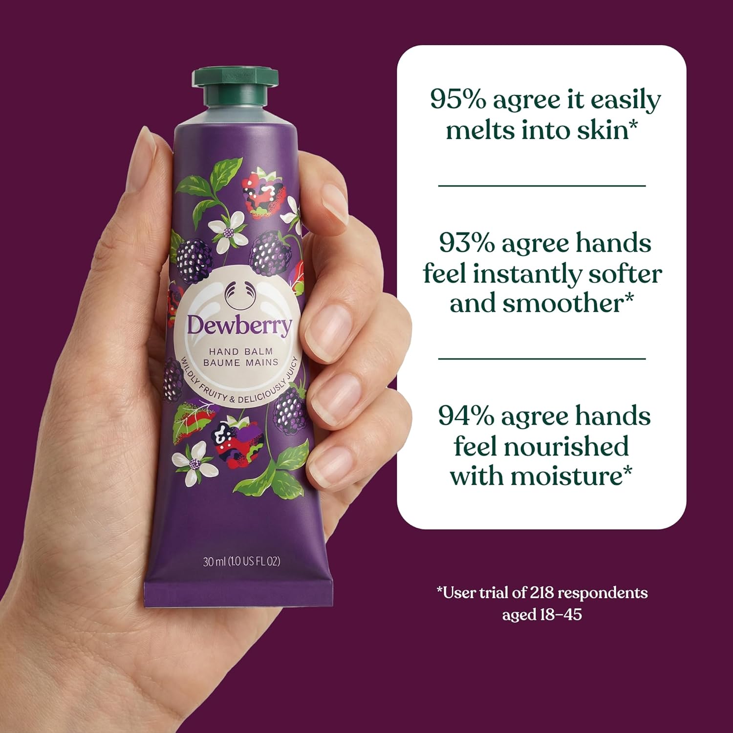 The Body Shop Dewberry Hand Balm | 96hr Nourishing Moisture for Dry Cracked Hands | with Shea Butter, Non-greasy, Vegan, 30 ml / 1.0 oz