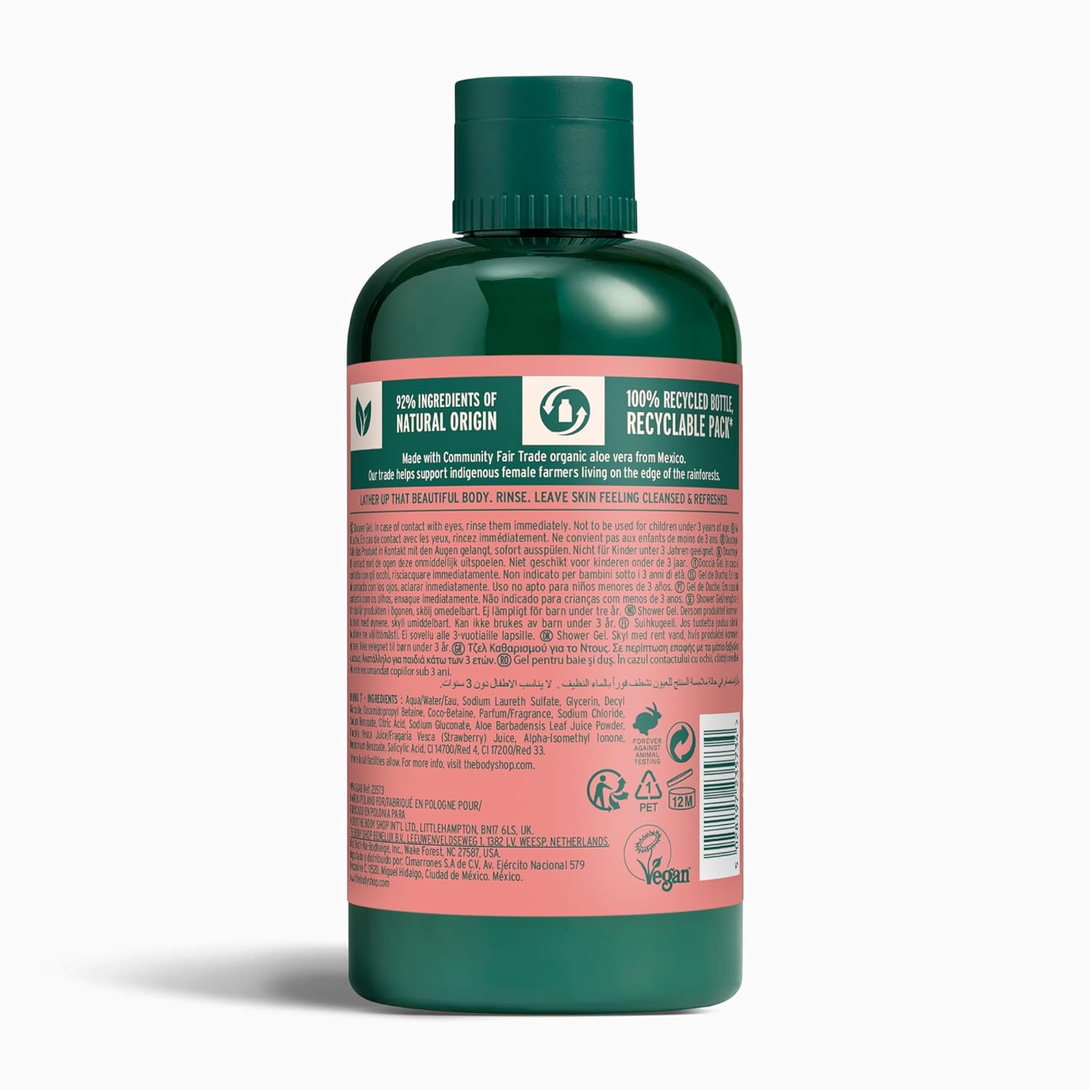 The Body Shop Strawberry Shower Gel | Cleansing & Refreshing Body Wash for All Skin Types | Lathering with Aloe Vera for Softer Skin, Vegan, 250 ml / 8.4 oz