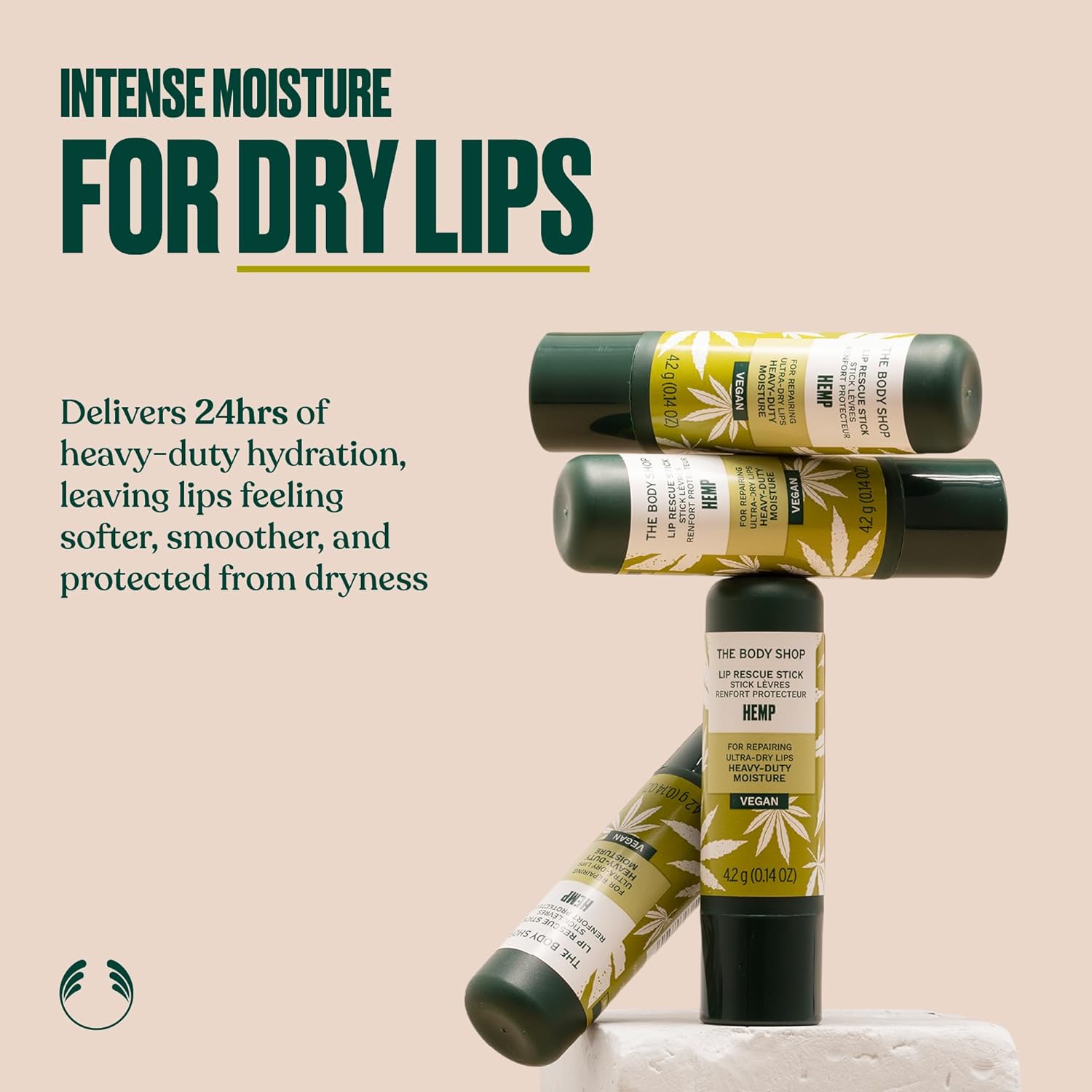 The Body Shop Hemp Heavy Duty Lip Care, 0.14 Oz,Green