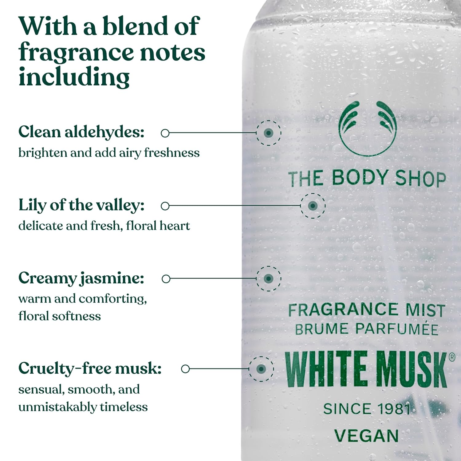 The Body Shop White Musk Body Mist | Unisex Fragrance with Clean & Refreshing Notes of Jasmine and Lily of the Valley | Vegan, Cruelty-Free, 100 ml / 3.3 fl oz