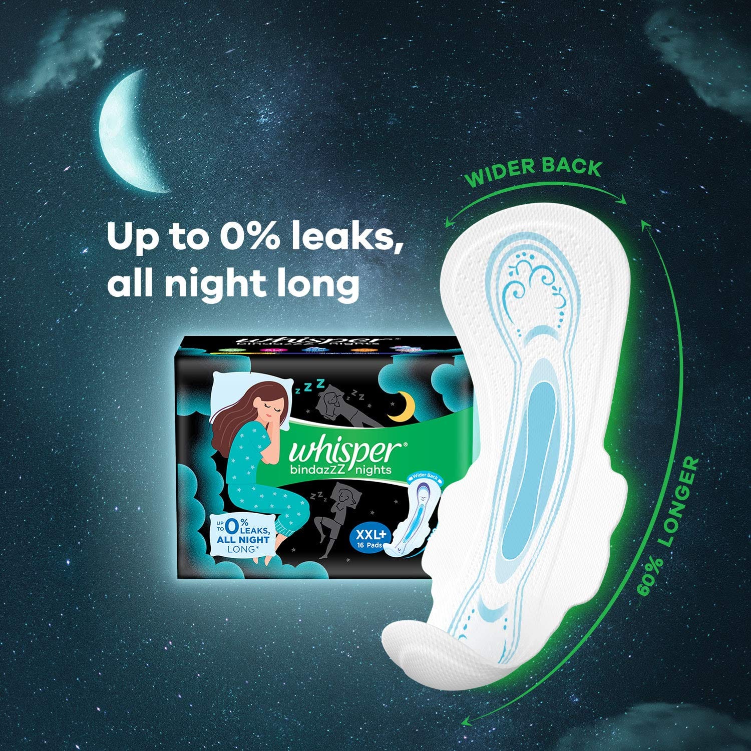 Whisper - Ultra Night Sanitary Pads for Women, XXL+, 16 Pads - Napkins
