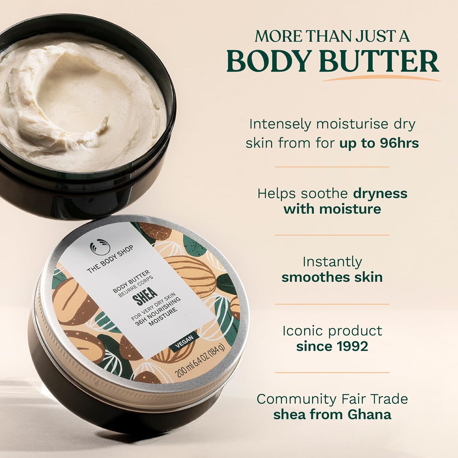 The Body Shop Shea Body Butter, 200 ML- For Very Dry Skin |96 Hr Moisture |Vegan