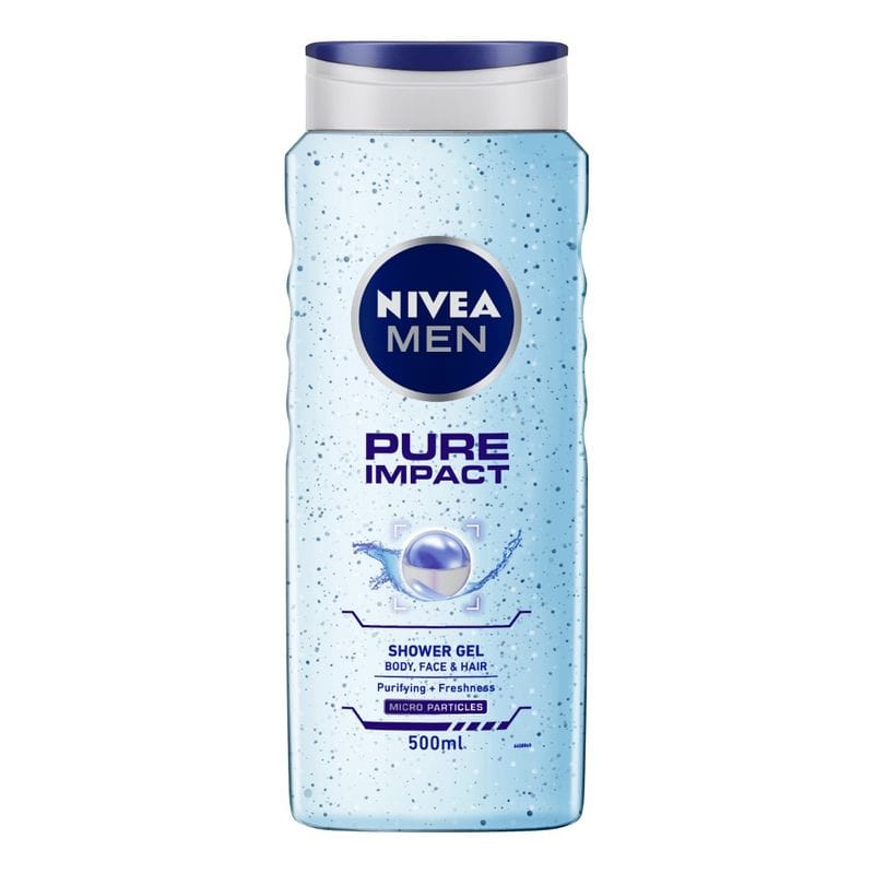 NIVEA - Men Body Wash, Pure Impact with Purifying Micro Particles, Shower Gel for Body, Face & Hair (500ML)