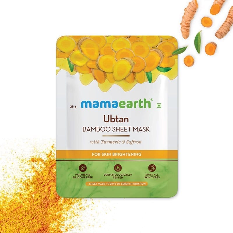 Mamaearth Ubtan Bamboo Sheet Mask with Turmeric & Saffron for Skin Brightening 25 g
