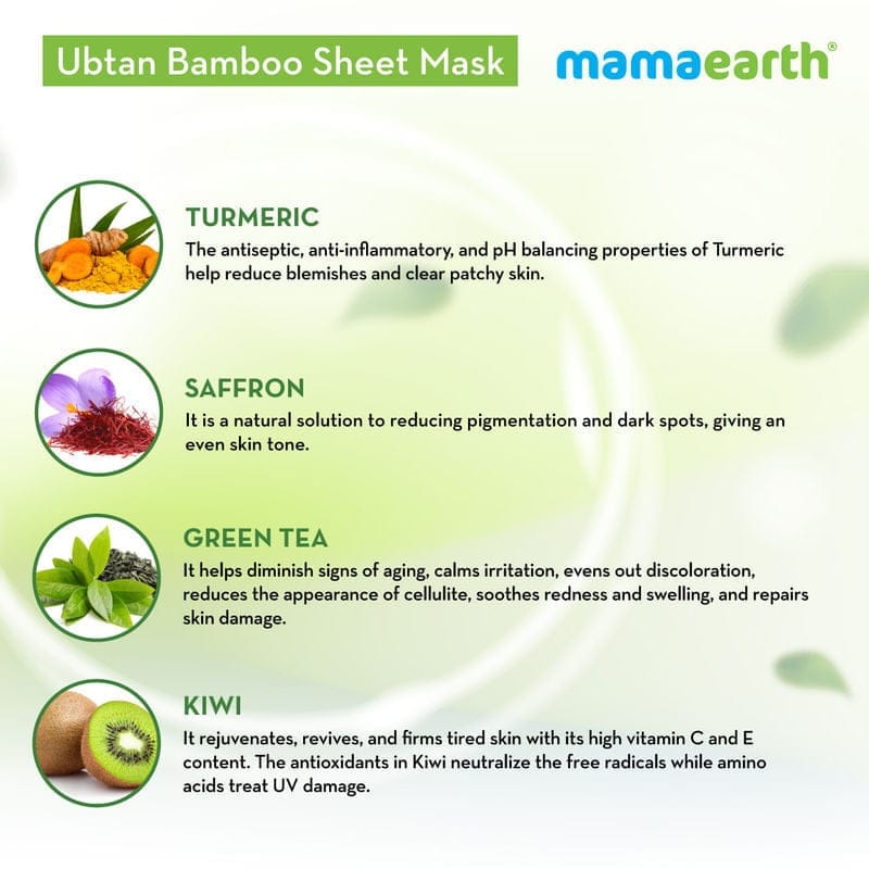 Mamaearth Ubtan Bamboo Sheet Mask with Turmeric & Saffron for Skin Brightening 25 g