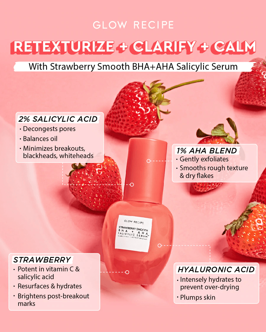 Glow Recipe - Strawberry Smooth BHA + AHA Salicylic Serum (30mL)