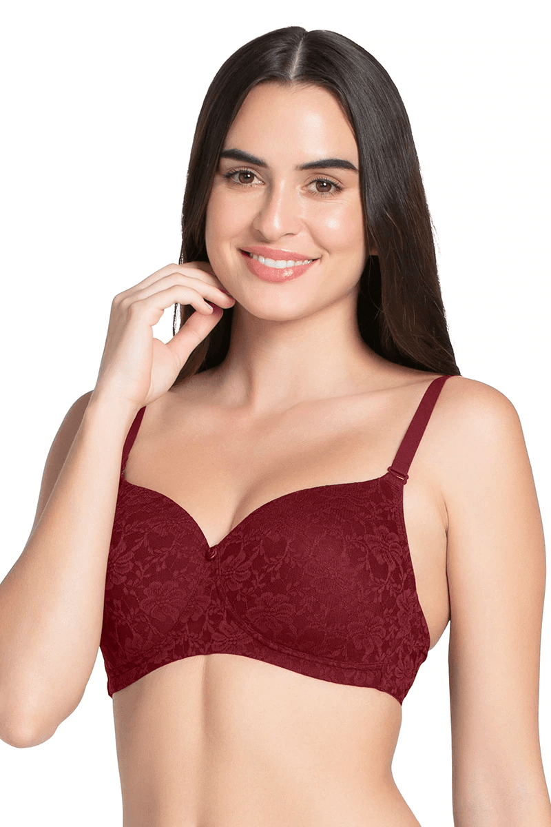 AMANTE - Floral Romance Padded Non-wired Lace Bra (COLOR - BURGUNDY WINE - 01N) - BRA10306
